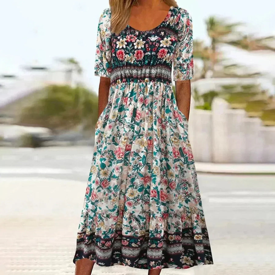 Susanna | Boho Midi Dress Square Neck