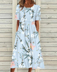 Leah | Short Sleeve Floral Midi Dress with Pockets