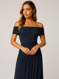 Chloe | Wedding Guest Maxi Dress Off-Shoulder Pleated