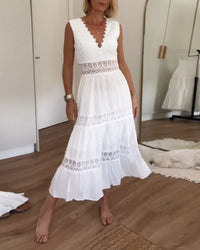 Therese | Boho Midi Dress Lace V-Neck