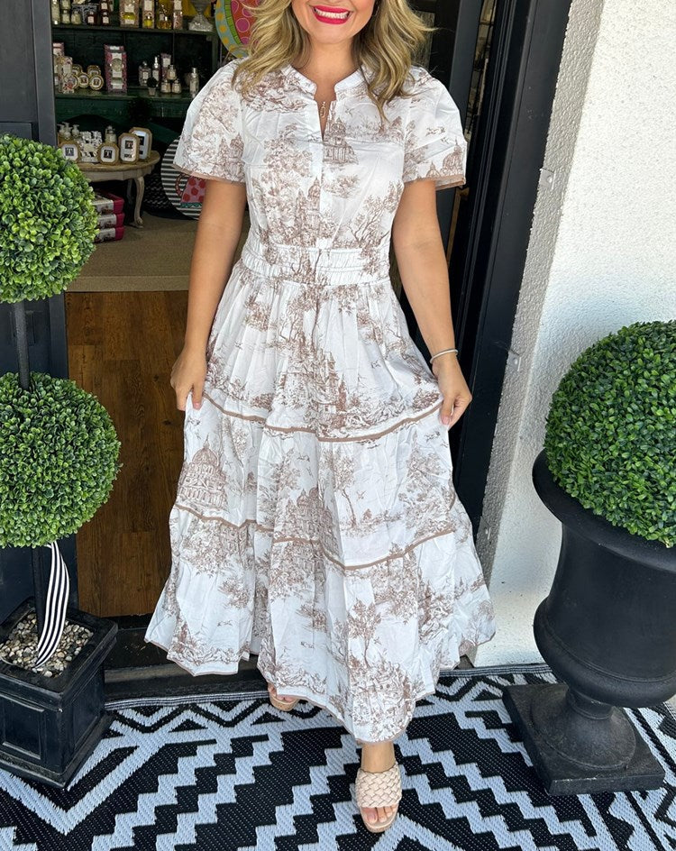 Florence | Boho Midi Dress A-Line Puff Sleeve
