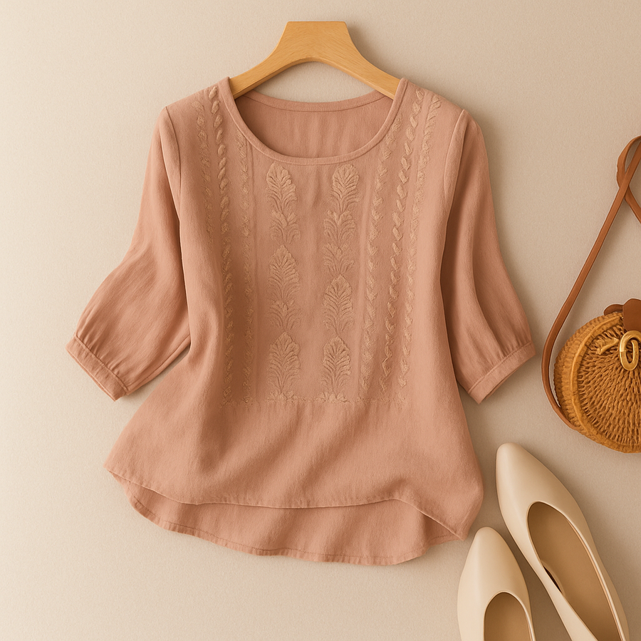 Leah | Lace Blouse with Round Neck and Short Sleeve