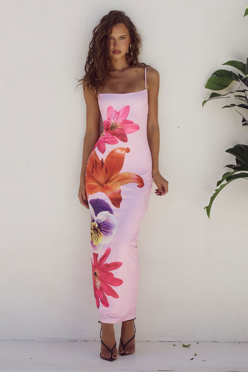 Delilah | Floral Bodycon Maxi Dress Spaghetti Strap