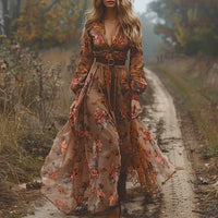 Amelia | Boho Maxi Sundress V-Neck Floral