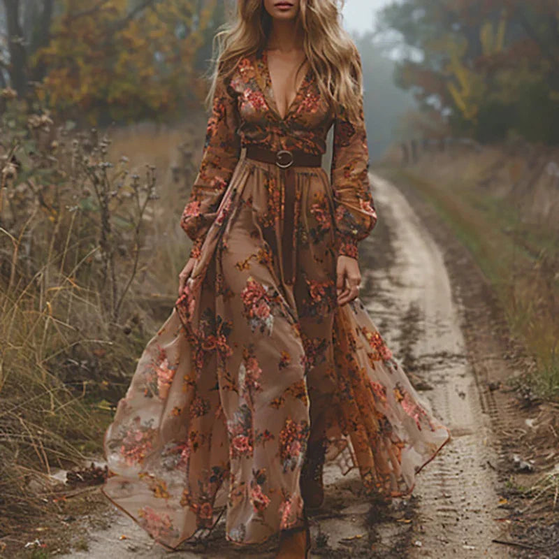 Aurora | Boho Maxi Sundress V-Neck Floral