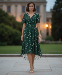 Arielle | Wrap Midi Dress V-Neck Short Sleeve