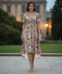 Arielle | Wrap Midi Dress V-Neck Short Sleeve