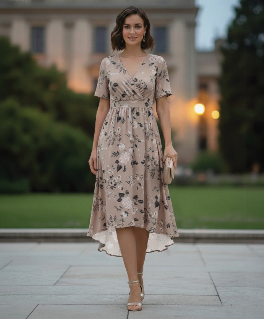 Arielle | Wrap Midi Dress V-Neck Short Sleeve