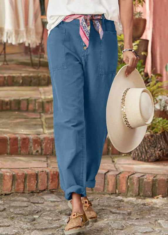 Leah | High Waist Straight Leg Pants with Button Front