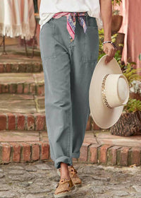 Leah | High Waist Straight Leg Pants with Button Front