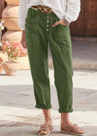 Leah | High Waist Straight Leg Pants with Button Front