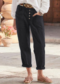 Leah | High Waist Straight Leg Pants with Button Front