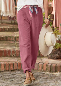 Leah | High Waist Straight Leg Pants with Button Front