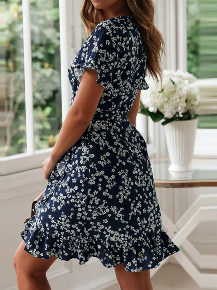 Maxine | Wrap Mini Dress Floral V-Neck