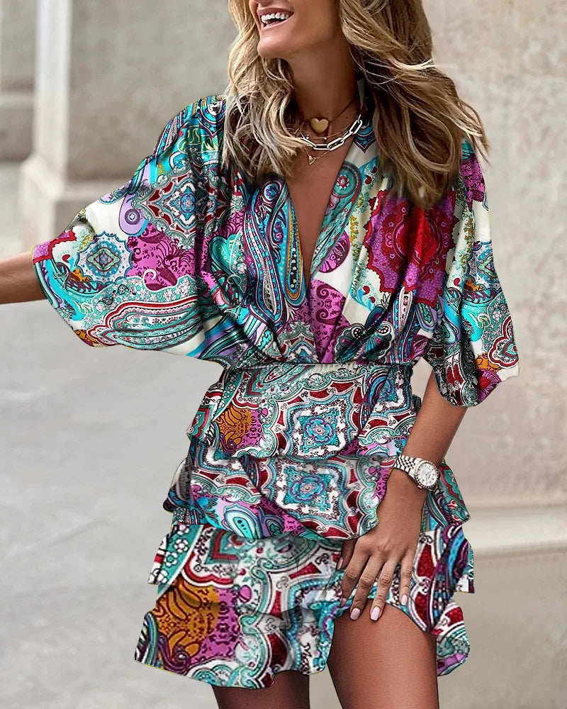 Jolene | Boho Mini Dress Tropical Tiered