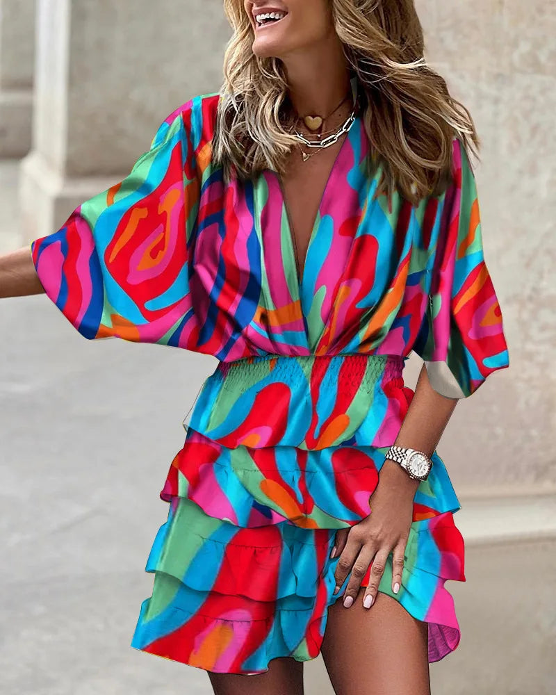Jolene | Boho Mini Dress Tropical Tiered
