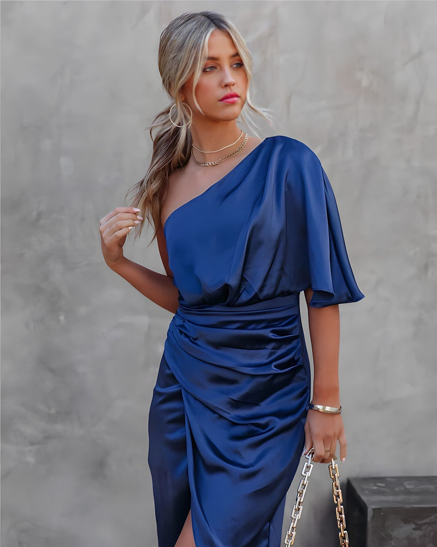 Melody | Cocktail Midi Dress One-Shoulder Wrap