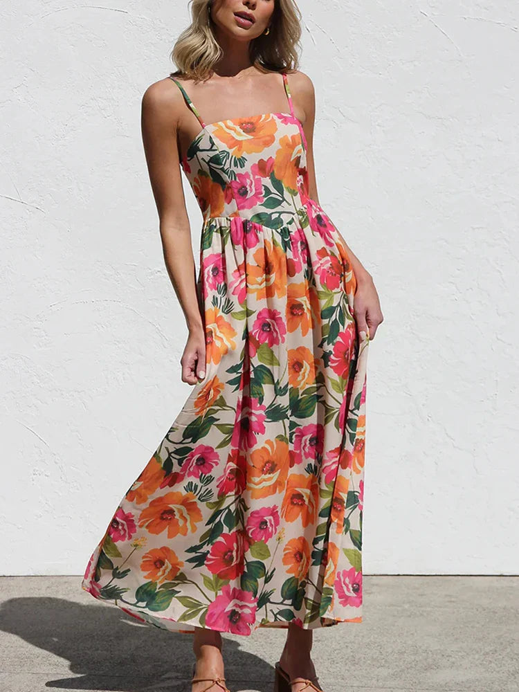 Jacqueline | Backless Maxi Dress Floral Open Back