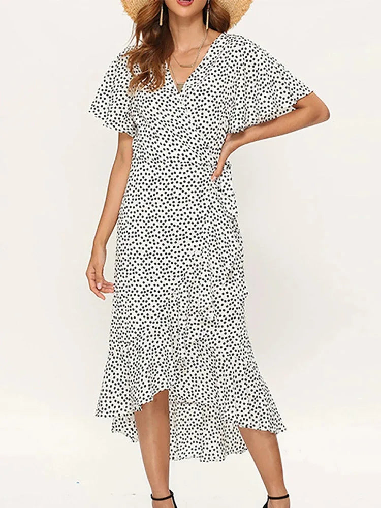 Laurel | Polka Dot Dress Pleated V-Neck