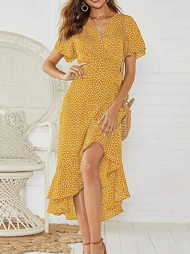 Laurel | Polka Dot Dress Pleated V-Neck