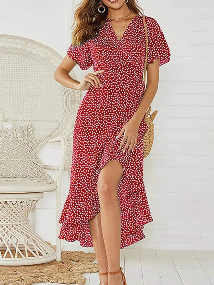Laurel | Polka Dot Dress Pleated V-Neck