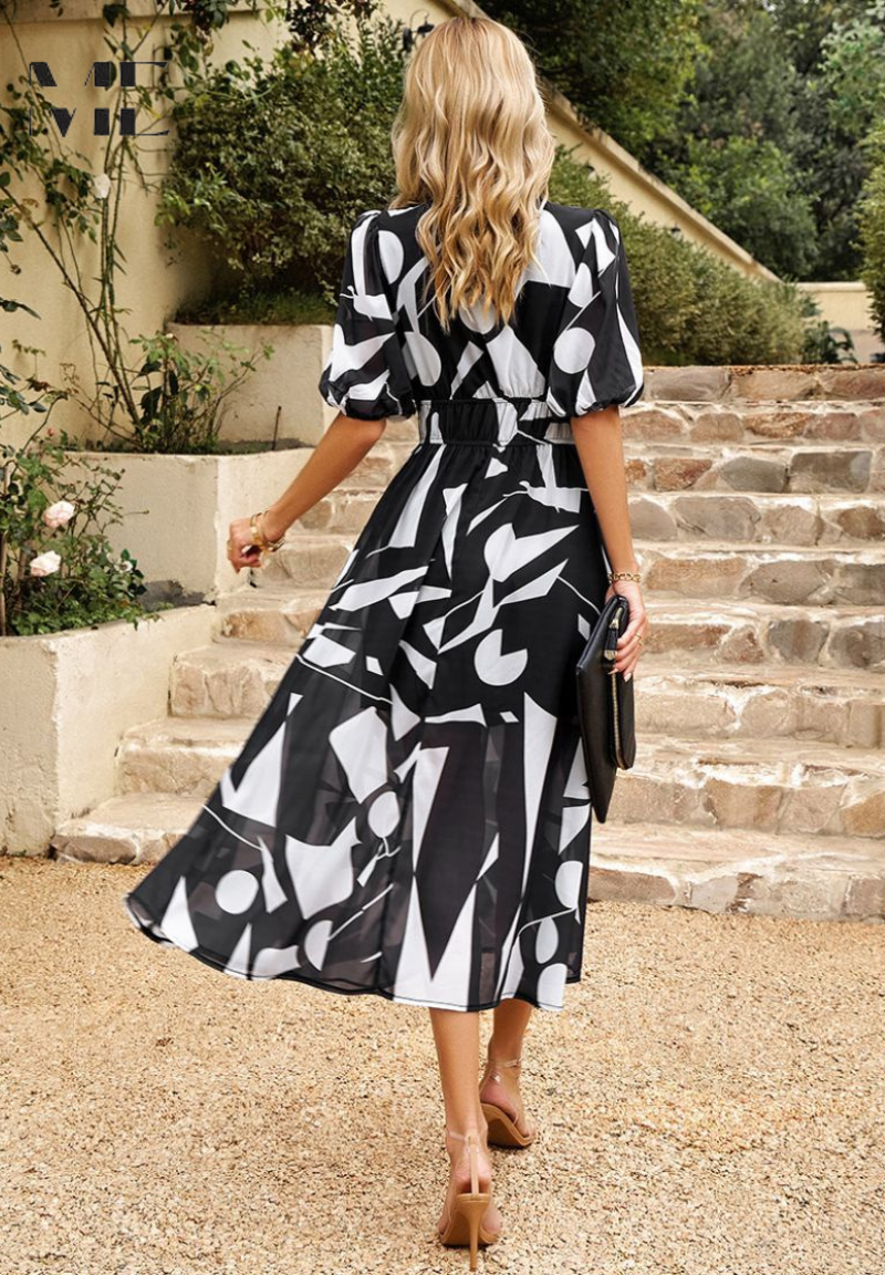 Alyssa | Wedding Guest Midi Dress Puff Sleeve