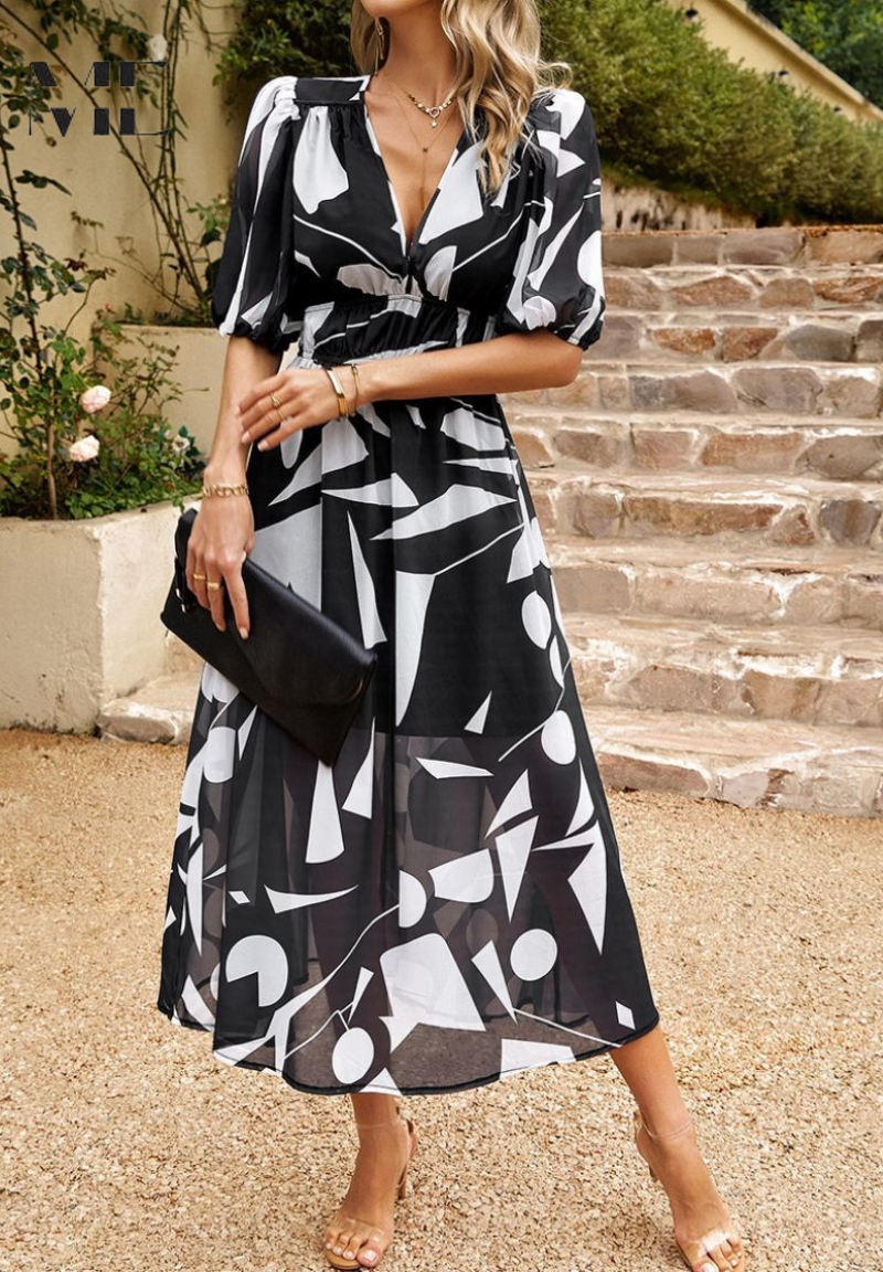 Alyssa | Wedding Guest Midi Dress Puff Sleeve
