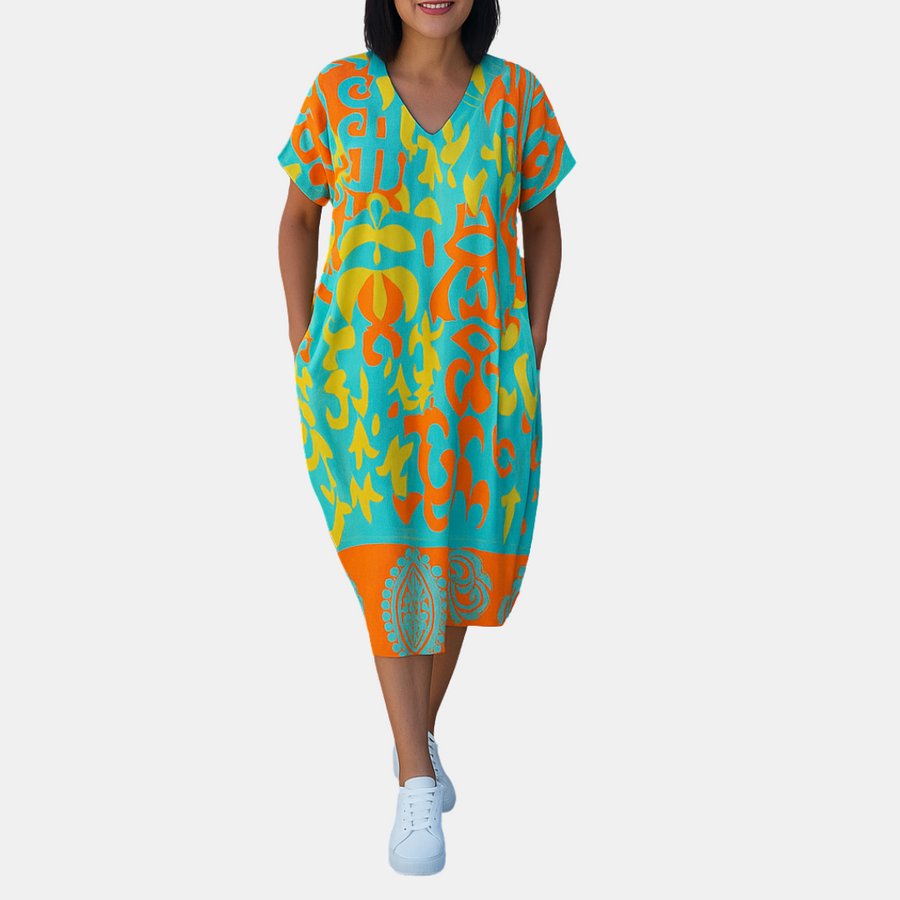 Marina | Printed Midi Dress Short Sleeve