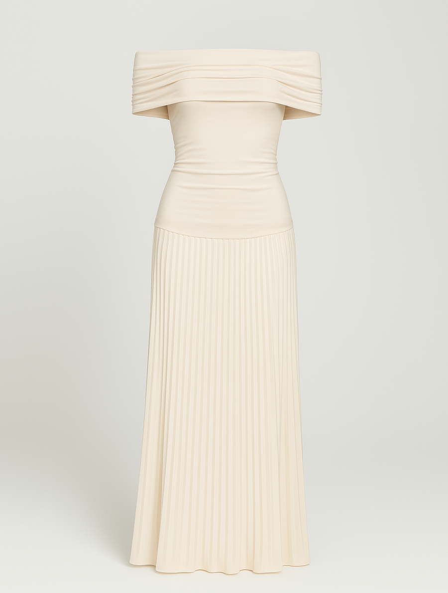 Chloe | Wedding Guest Maxi Dress Off-Shoulder Pleated