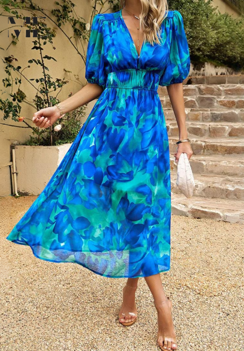 Alyssa | Wedding Guest Midi Dress Puff Sleeve