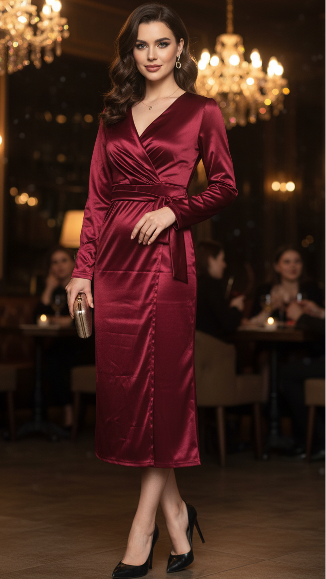 Yvonne | Wrap Midi Dress Long Sleeve