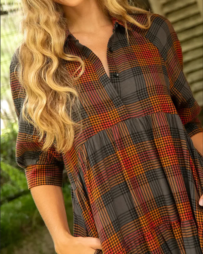 Kennedy | Wedding Guest Midi Dress Plaid A-Line