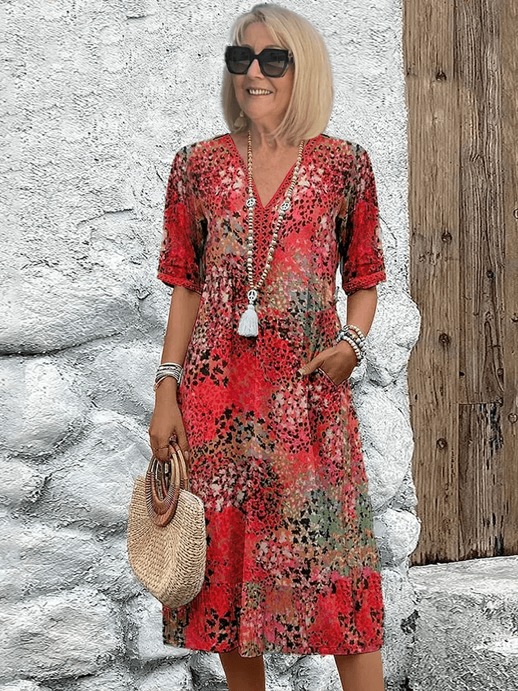 Lauren | Boho Sundress Pleated V-Neck Tiered