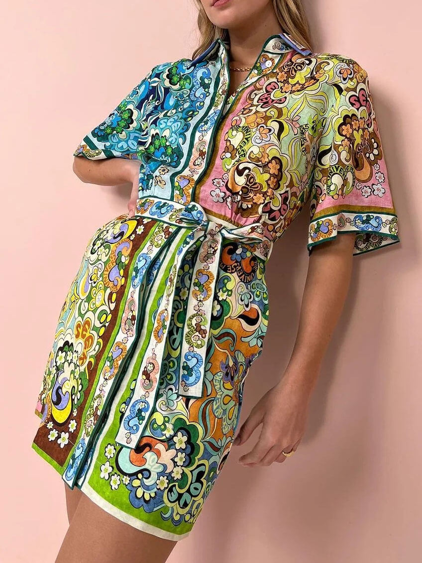 May | Boho Mini Sundress Belted