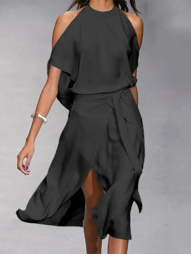 Maddie | Halter Midi Dress Wrap Sleeveless