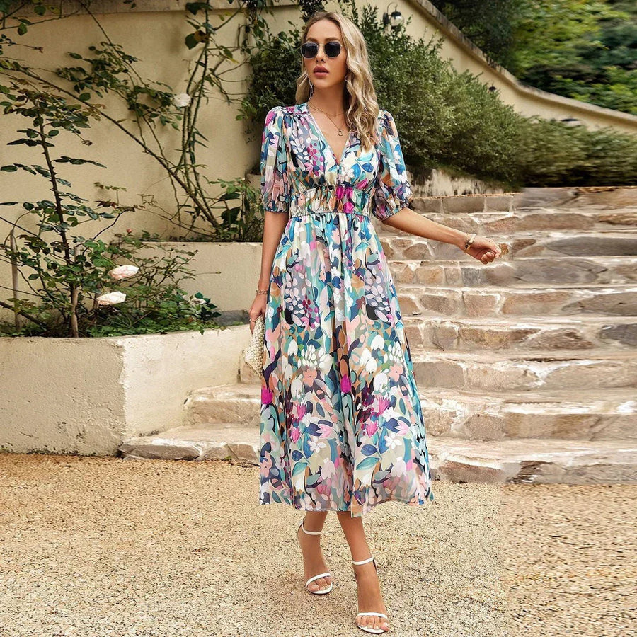 Anna | Wedding Guest Midi Dress Puff Sleeve