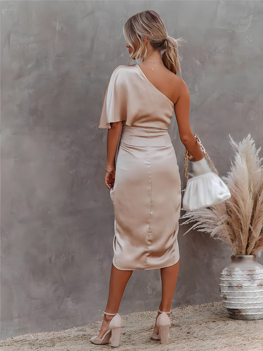 Melody | Cocktail Midi Dress One-Shoulder Wrap