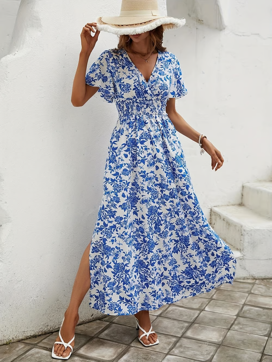 Delilah | Floral Midi Dress A-Line V-Neck