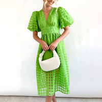 Sarah | Wedding Guest Midi Dress Puff Sleeve