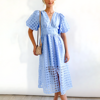 Sarah | Wedding Guest Midi Dress Puff Sleeve