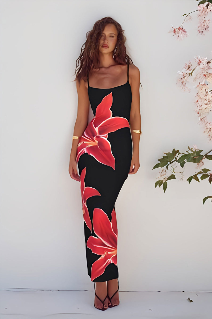 Delilah | Floral Bodycon Maxi Dress Spaghetti Strap