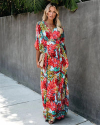 Aaliyah | Boho Maxi Sundress Tropical V-Neck