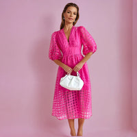 Sarah | Wedding Guest Midi Dress Puff Sleeve