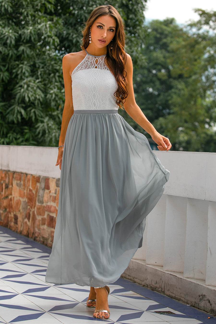 Iris | Wedding Guest Maxi Dress Halter Flared