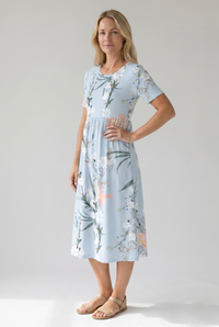 Leah | Short Sleeve Floral Midi Dress with Pockets