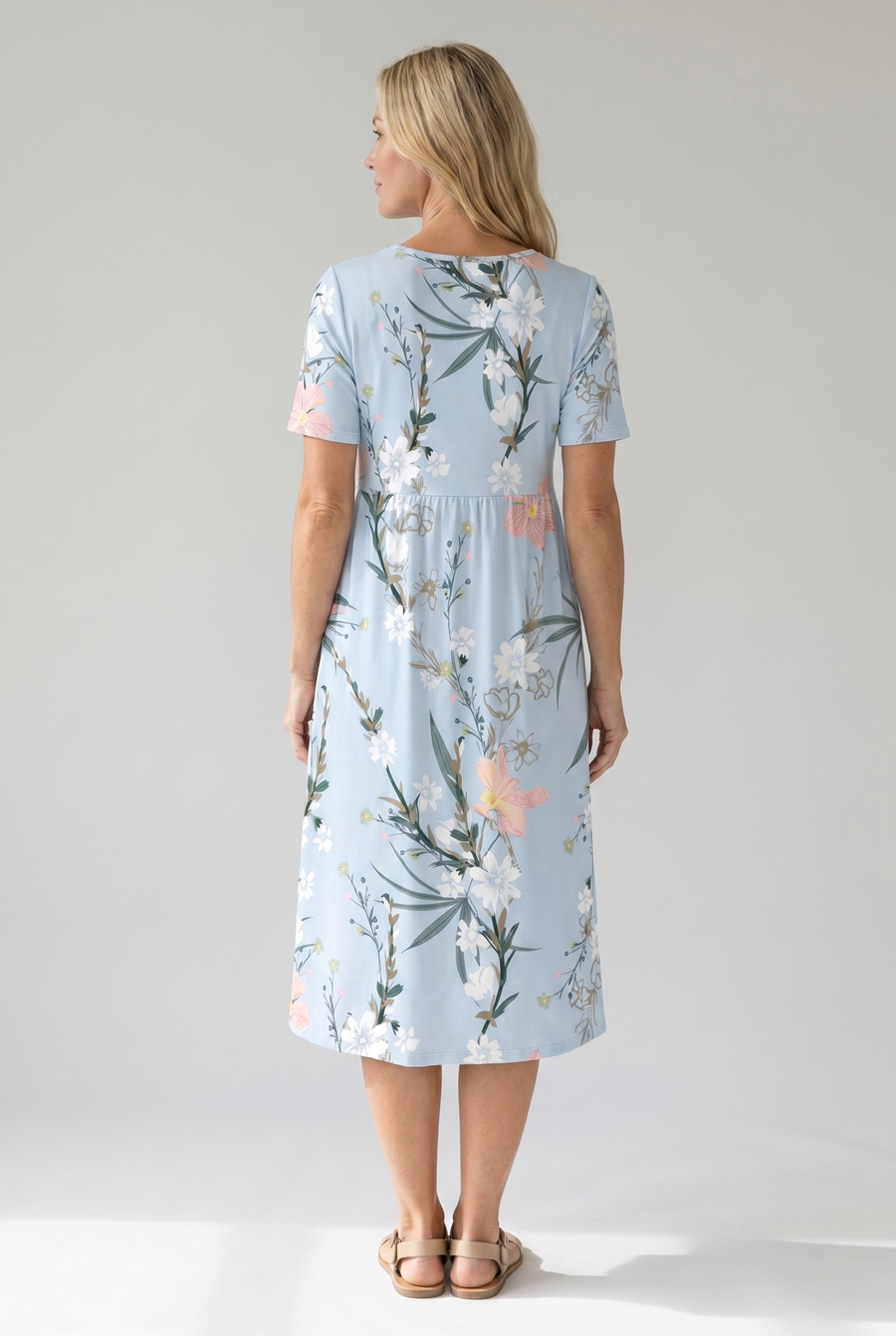Leah | Short Sleeve Floral Midi Dress with Pockets