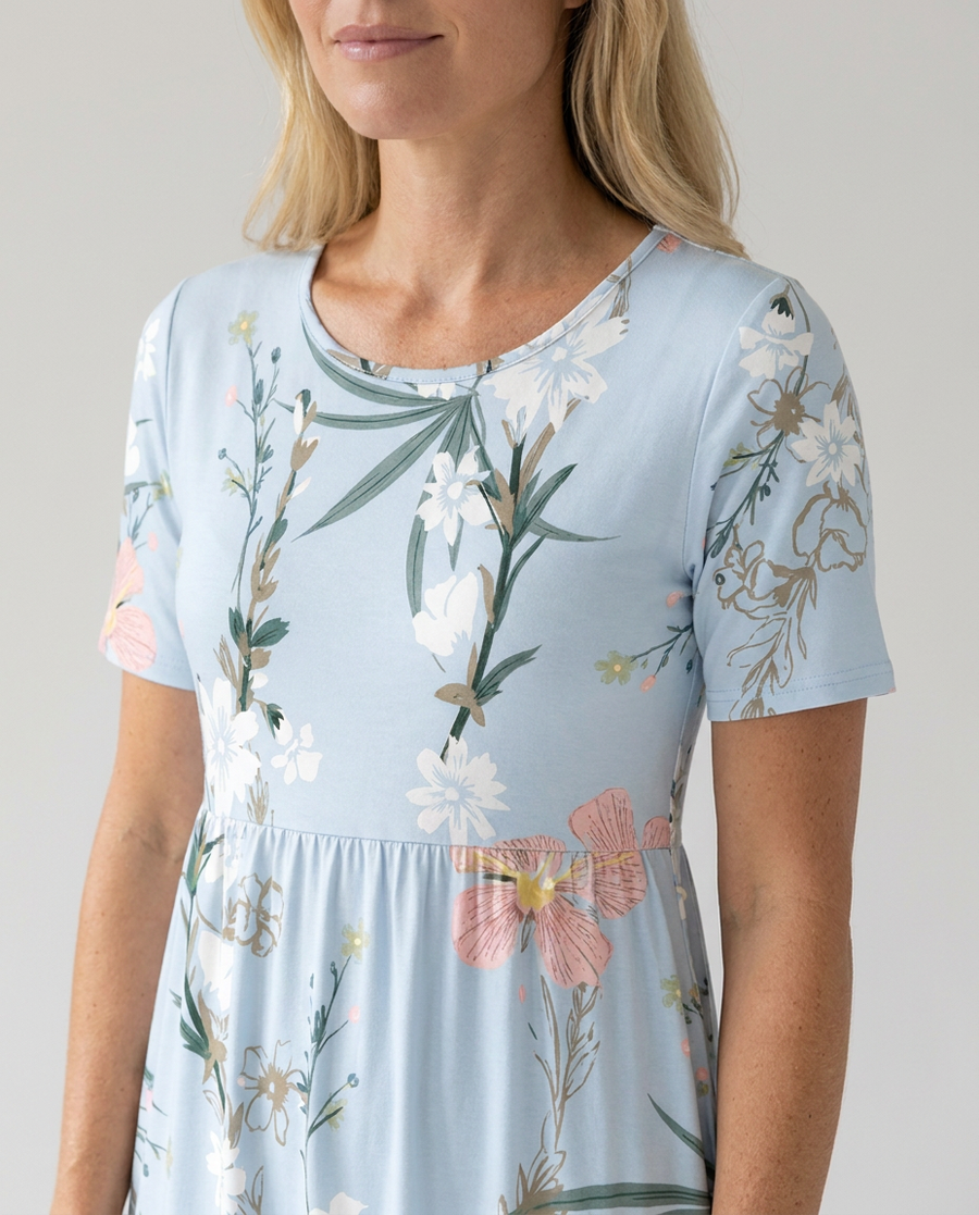 Leah | Short Sleeve Floral Midi Dress with Pockets