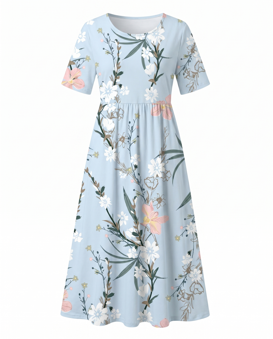 Leah | Short Sleeve Floral Midi Dress with Pockets