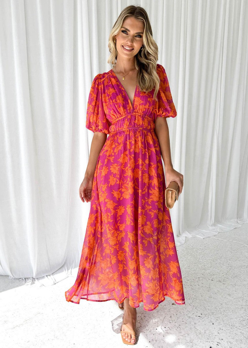 Sarah | Wedding Guest Maxi Dress Floral V-Neck