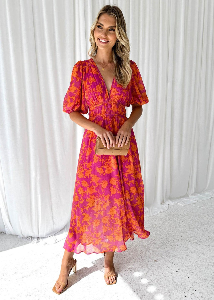 Sarah | Wedding Guest Maxi Dress Floral V-Neck